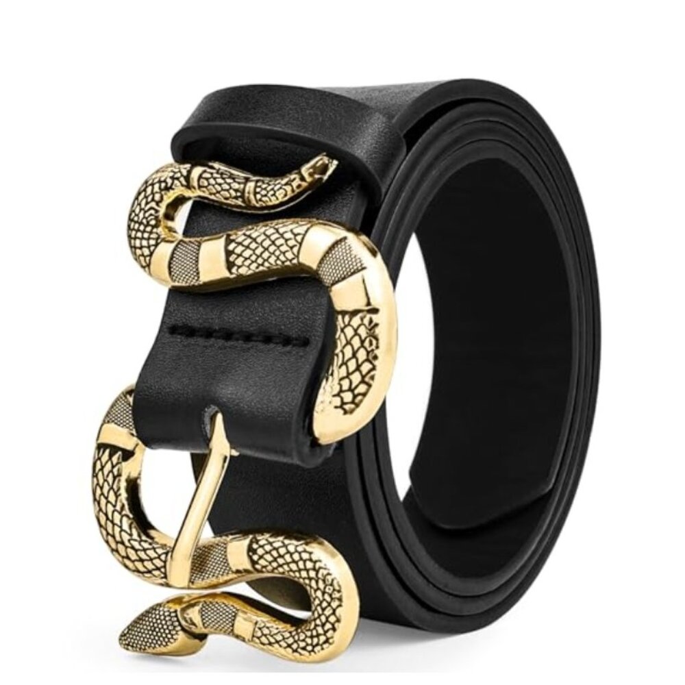 Leather Adjustable Western Snake Buckle Belt
